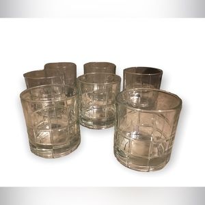 Vintage Set of 7 Anchor Hocking Clear Tartan Water Glasses  / 10 oz